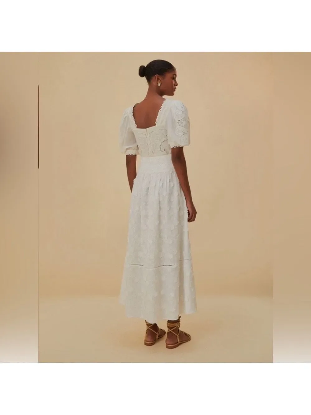 Farm Rio Off-White 3d Flower Midi Skirt